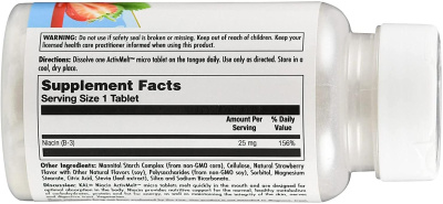 KAL Niacin ActivMelt (Ниацин B-3) со вкусом клубники 25 мг 200 микро таблеток