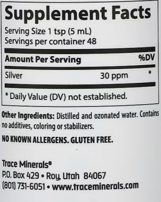 Trace Minerals Colloidal Silver 30 PPM (Коллоидное серебро 30 частей на миллион) 237 мл