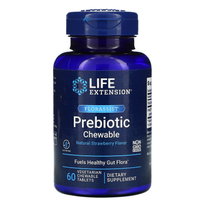 Life Extension FLORASSIST Prebiotic Chewable (пребиотики) с натуральным клубничным вкусом 60 жевательных таблеток