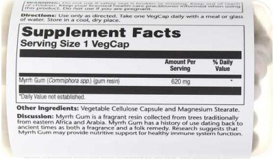 Solaray Myrrh Gum Resin (Камедь мирры) 620 мг 100 капсул