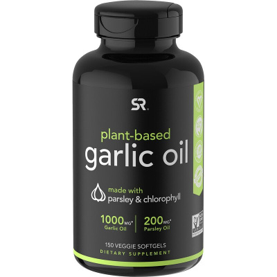 Sports Research Plant-Based Garlic Oil with Parsley & Chlorophyll (чесночное масло с петрушкой и хлорофиллом из растительного сырья) 150 капсул