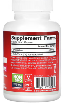 Jarrow Formulas L-Tryptophan (L-триптофан) 500 мг 60 растительных капсул