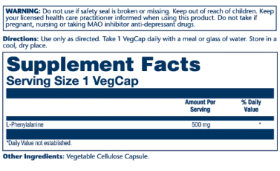 Solaray L-Phenylalanine Free Form (L-фенилаланин) 500 мг 60 капсул