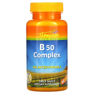 Thompson B50 Complex (комплекс витаминов группы В) 60 вегетарианских капсул, срок годности 08/2025