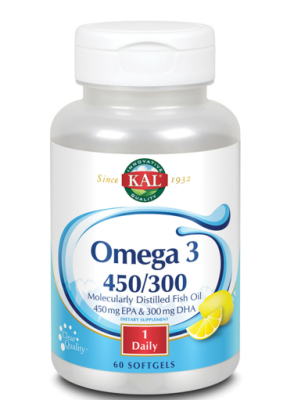 KAL Omega 3 (Омега-3) со вкусом лимона 450 EPA/300 DHA 1280 мг 60 гелевых капсул