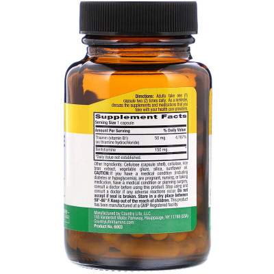 Country Life Benfotiamine with Thiamin (Бенфотиамин с коферментом B1) 150 мг 60 капсул