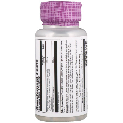 Solaray Ginkgo Biloba Extract 1 Daily (Экстракт гинкго двулопастного 1 раз в день) 120 мг 30 вег капсул