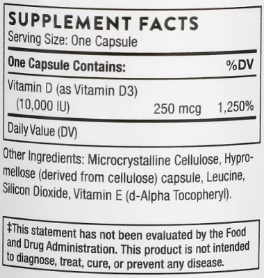 Thorne Research D-10 000 (Витамин D) 10 000 МЕ 250 мкг 60 капсул