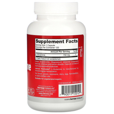 Jarrow Formulas L-Glutamine (L-глютамин) 750 мг 120 капсул