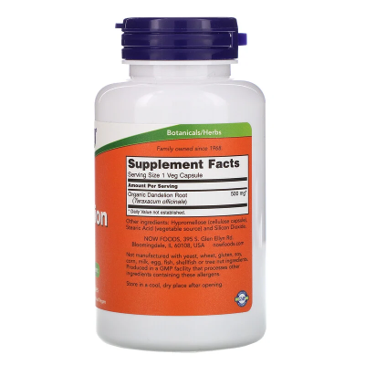 Now Foods Dandelion Root (Корень одуванчика) 500 мг 100 вег. капсул