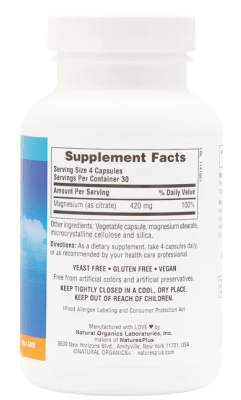 Natures Plus KalmAssure Magnesium Citrate (магний цитрат) 105 мг 120 веганских капсул