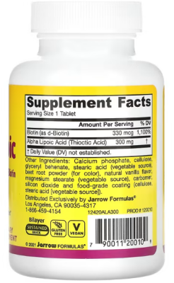Jarrow Formulas Alpha Lipoic Sustain with Biotin (Альфа-липоевая кислота с биотином) 60 таблеток
