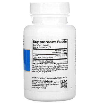 Lake Avenue Nutrition Vitamin C Quali-C (Витамин C) 1000 мг 60 вегетарианских капсул