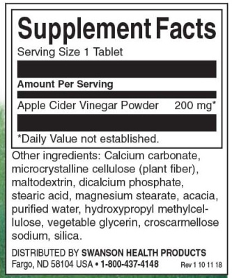 Swanson Apple Cider Vinegar Double Strength (Яблочный уксус) 200 мг 120 таблеток