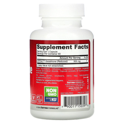 Jarrow Formulas Glutathione Reduced (глутатион восстановленный) 500 мг 60 вегетарианских капсул