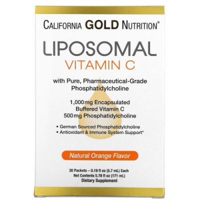 California Gold Nutrition Liposomal Vitamin C со вкусом апельсина 1000 мг 30 пакетиков