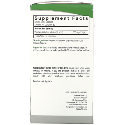 Nature's Answer Valerian Root (Корень Валерианы) 1500 мкг 180 капсул