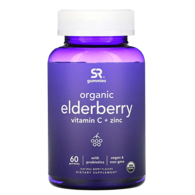 Sports Research Organic Elderberry Vitamin C + Zinc (органическая бузина витамин C и цинк) со вкусом натуральных ягод 60 мармеладок