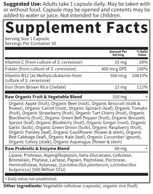 Garden Of Life Vita On Code Raw Iron (сырое железо) 30 вег капсул