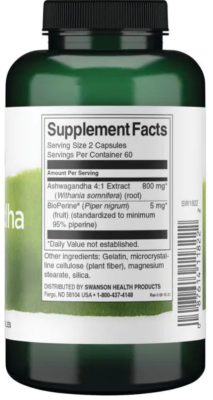 Swanson High Absorption Ashwagandha & Black Pepper Featuring Bioperine (Ашваганда с высоким поглощением и черный перец с биоперином) 120 капсул