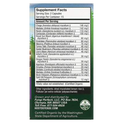 Fungi Perfecti Mushrooms MyCommunity комплексная поддержка иммунитета 30  капсул