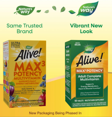 Nature's Way Alive! Max3 Potency Multivitamins (мультивитамины с железом) 90 таблеток