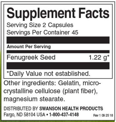 Swanson Fenugreek Seed (Семена Пажитника) 610 мг 90 капсул
