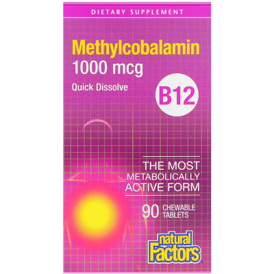 Natural Factors B12 Methylcobalamin (метилкобаламин) 1000 мкг 90 жевательных таблеток