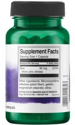 Swanson Zinc Citrate (Цитрат цинка) 30 мг 60 капсул