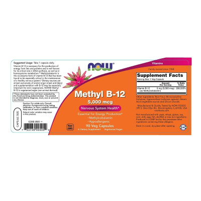 NOW Methyl B-12 (Витамин B12 метилкобаламин) 5000 мкг 90 капсул