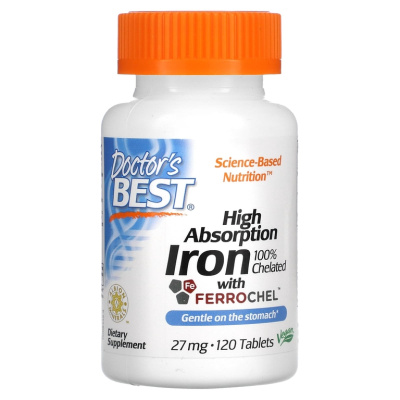 Doctor's Best High Absorption Iron (легкоусвояемое железо) 100% Chelated with Ferrochel 120 таблеток
