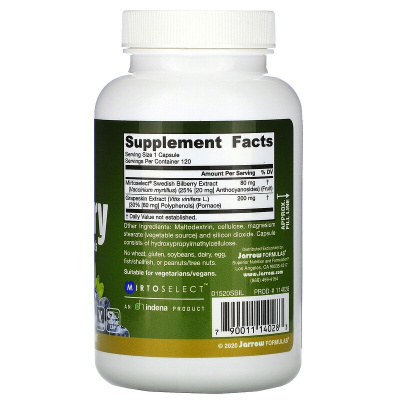 Jarrow Formulas Bilberry + Grapeskin Polyphenols 280 мг 120 вег. капсул