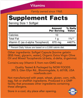 NOW E-1000 with Mixed Tocopherols 670 мг (1,000 МЕ) 50 капсул