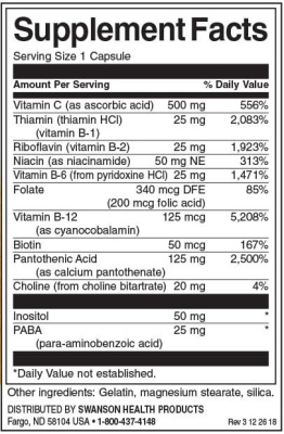 Swanson Super Stress B-Complex with Vitamin C (комплекс B с витамином C) 100 капсул