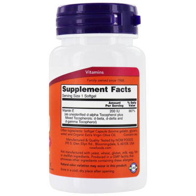 NOW Natural Vitamin E-200 with Mixed Tocopherols (натуральный Витамин Е-200) 100 капсул