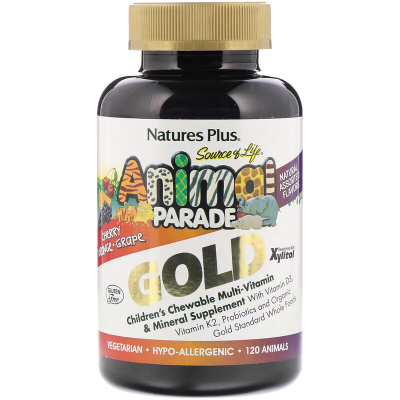NaturesPlus Source of Life Animal Parade Gold добавка для детей с мультивитаминами и минералами ассорти из натуральных вкусов 120 таблеток