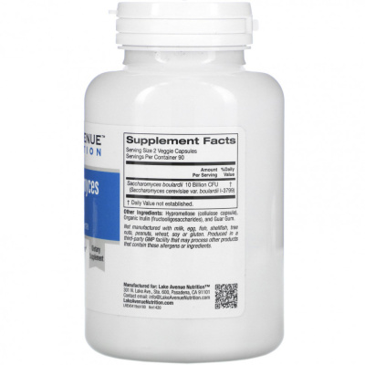 Lake Avenue Nutrition Saccharomyces Boulardii (Сахаромицеты Буларди пробиотические дрожжи) 10 млрд КОЕ 180 растительных капсул