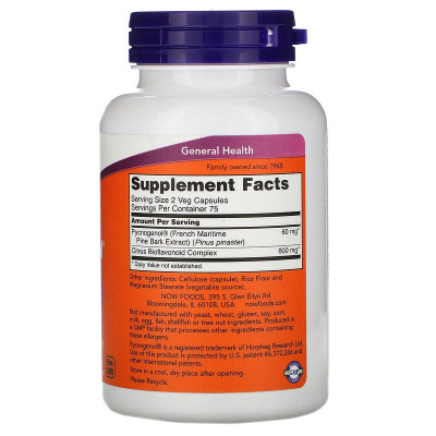 Now Foods Pycnogenol (пикногенол) 30 мг 150 вегетарианских капсул
