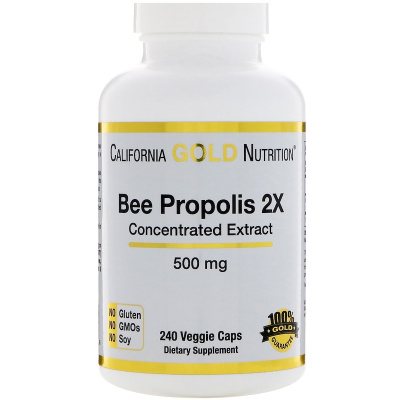 California Gold Nutrition Bee Propolis Concentrated Extract (Пчелиный прополис 2X концентрированный экстракт) 500 мг 240 капсул