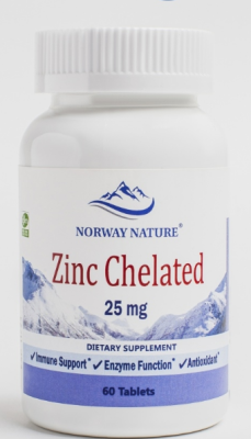 Norway Nature Zinc Chelated (Цинк хелатная форма) 25 мг 60 таблеток, срок годности  07/2026