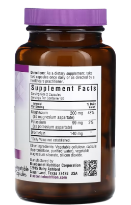 Bluebonnet Nutrition Magnesium Potassium Bromelain (магний калий и бромелаин) 120 вег капсул