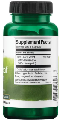 Swanson Olive Leaf Extract Extra Strength (Экстракт листьев оливы  Дополнительная сила) 750 мг 60 капсул