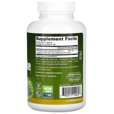 Jarrow Formulas Artichoke (Артишок) 500 мг 180 вегетарианских капсул