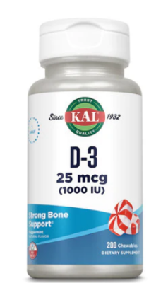 KAL D-3 1000 IU (Витамин D-3) перечная мята 1000 МЕ 200 жевательных таблеток