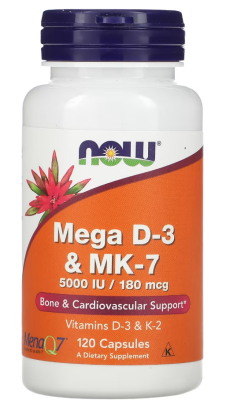 NOW Mega D-3 & MK-7 5000 МЕ/180 мкг 120 капсул