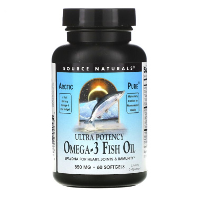 Source Naturals, Арктический рыбий жир с Омега-3, Эффективное действие, 850 мг, 60 капсул