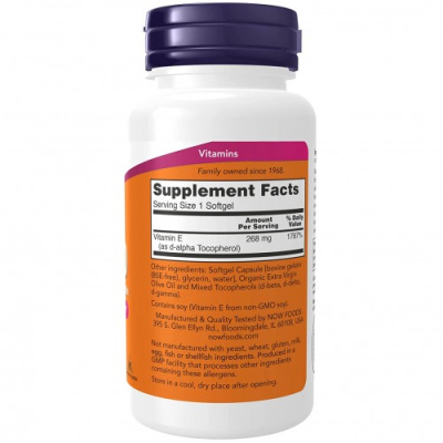 NOW Natural E-400 with Mixed Tocopherols (Натуральный Витамин Е Смесь Токоферолов) 268 мг (400 МЕ) 50 капсул