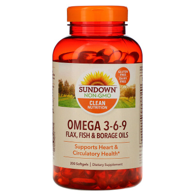 Sundown Naturals Omega 3-6-9 Flax Fish & Borage Oils (Омега 3-6-9) 200 капсул