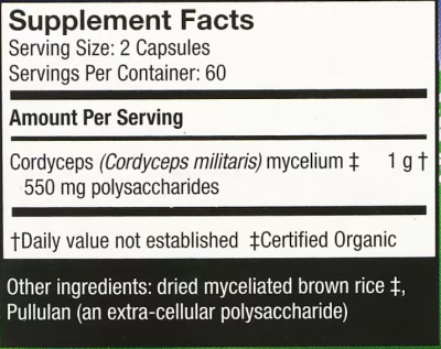 Fungi Perfecti Cordyceps Energy Support (гриб кордицепс поддержка выработки энергии) 120 вегетарианских капсул