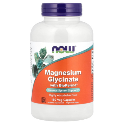 NOW Magnesium Glycinate with BioPerine® (глицинат магния) 180 растительных капсул